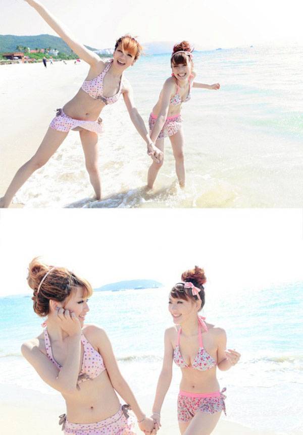 姐妹花比基尼的海边诱惑-10