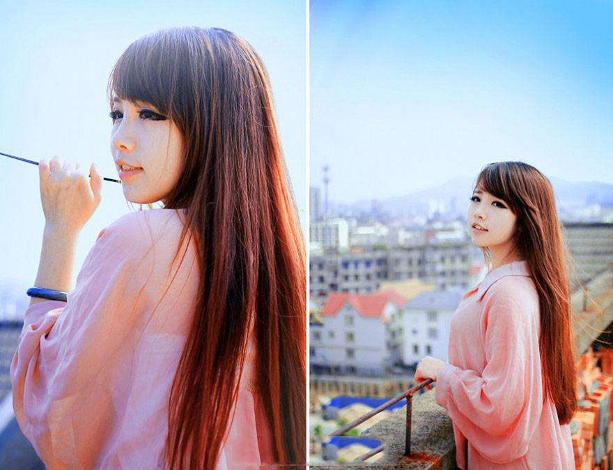 夏日夕阳下的纯美女生