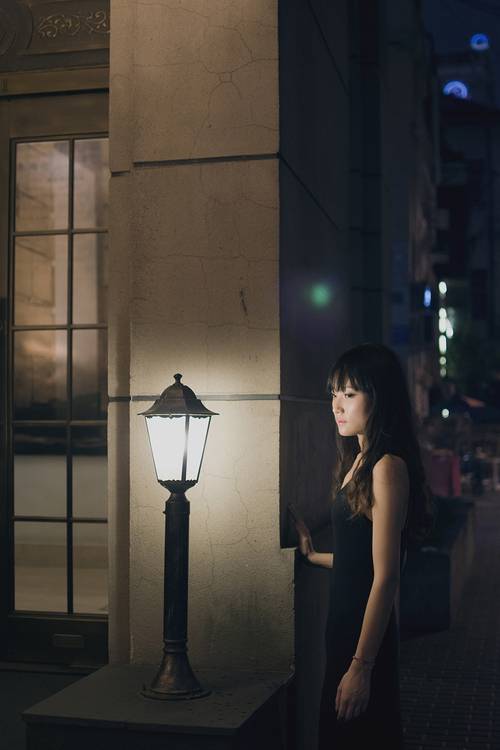 夜晚街头灯光下忧伤你-2