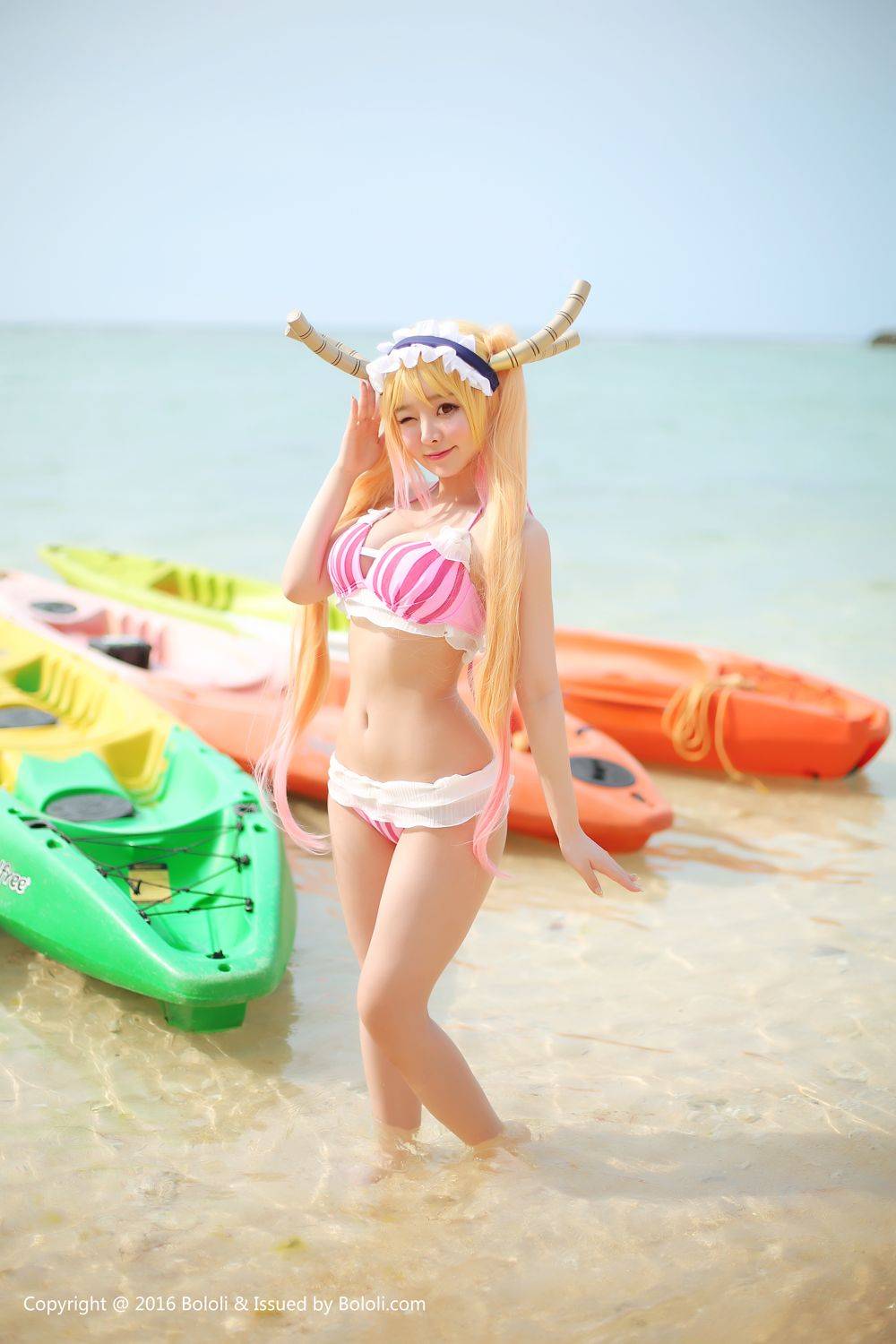 菠萝社姐妹花柳侑绮&夏美酱童颜巨乳沙滩比基尼写真-2