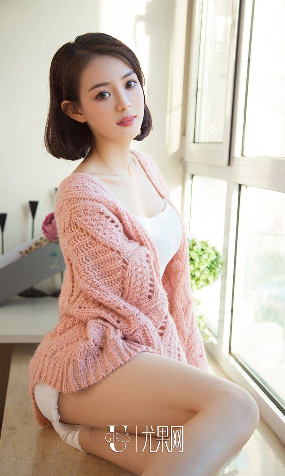 尤果网美女模特筱筱甜白衬衫黑色内衣诱惑清新气质写真-14