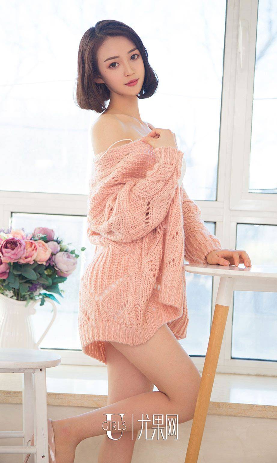 尤果网美女模特筱筱甜白衬衫黑色内衣诱惑清新气质写真-19