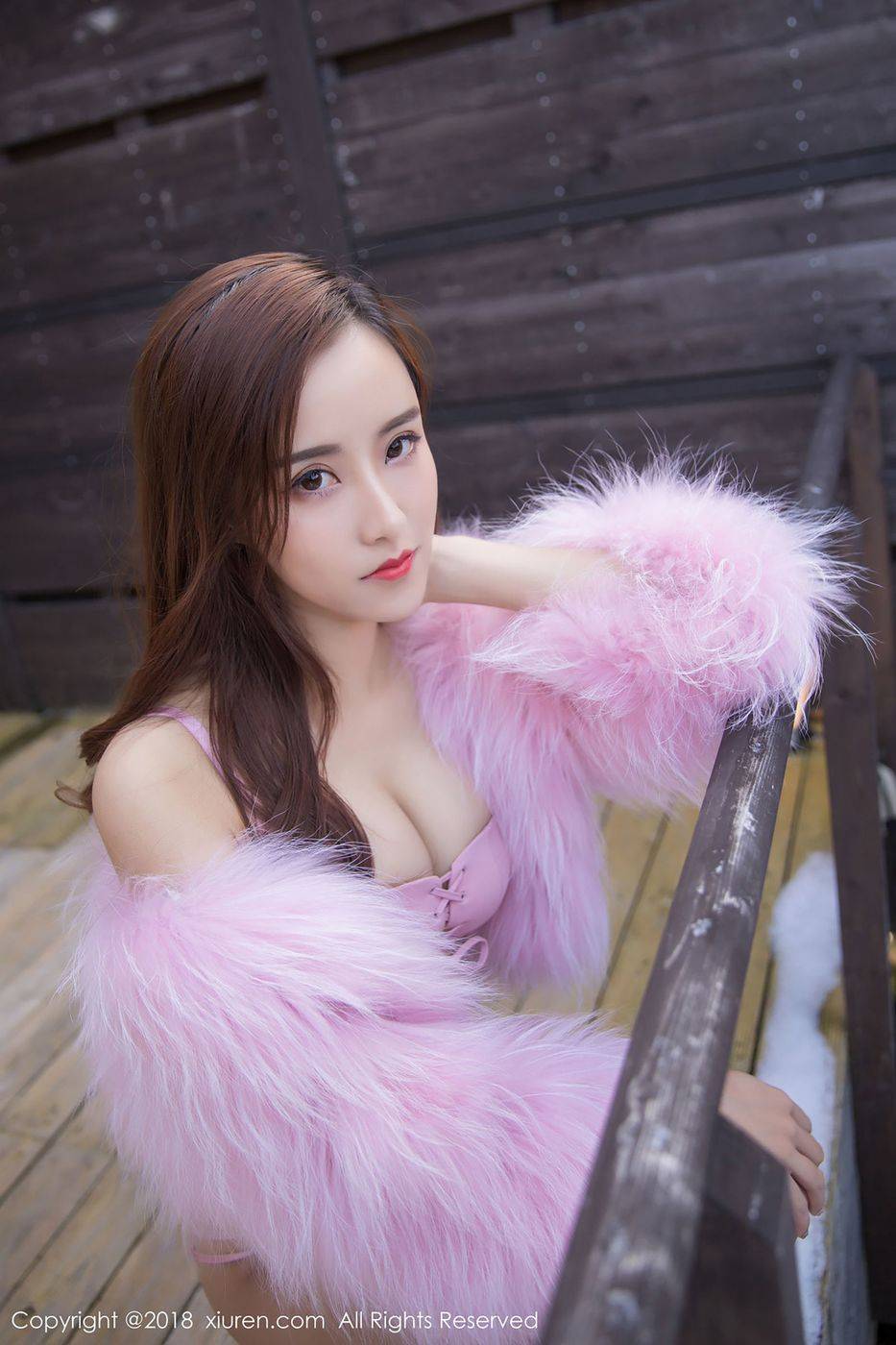 秀人网丽质和服美女猫宝粉色比基尼内衣诱惑北海道旅拍-18