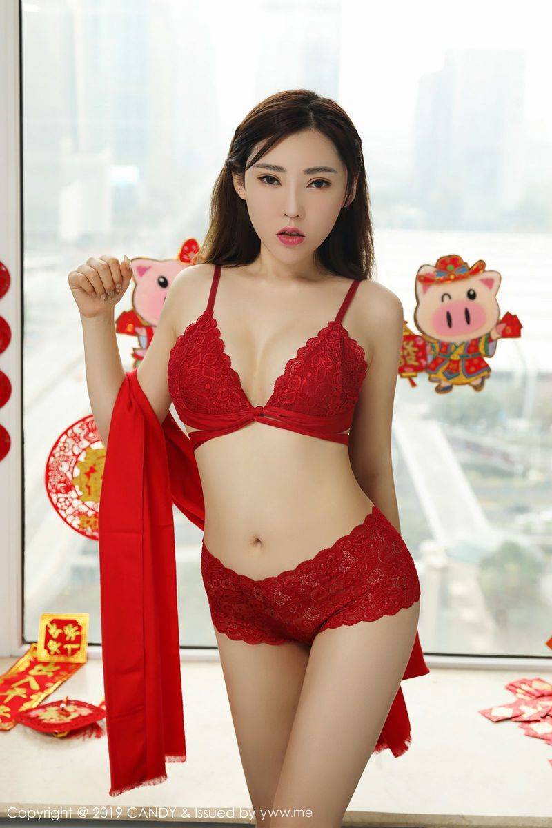 网红馆美女模特萌汉药baby红色喜庆内衣诱惑新春祝福-25