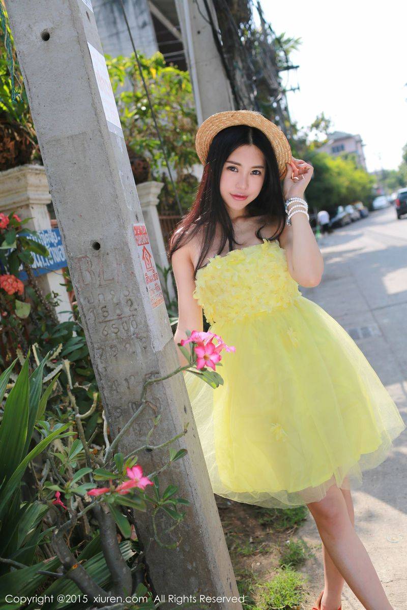 美媛馆性感尤物绮里嘉ula黄色长裙泳池内衣诱惑泰国写真-7