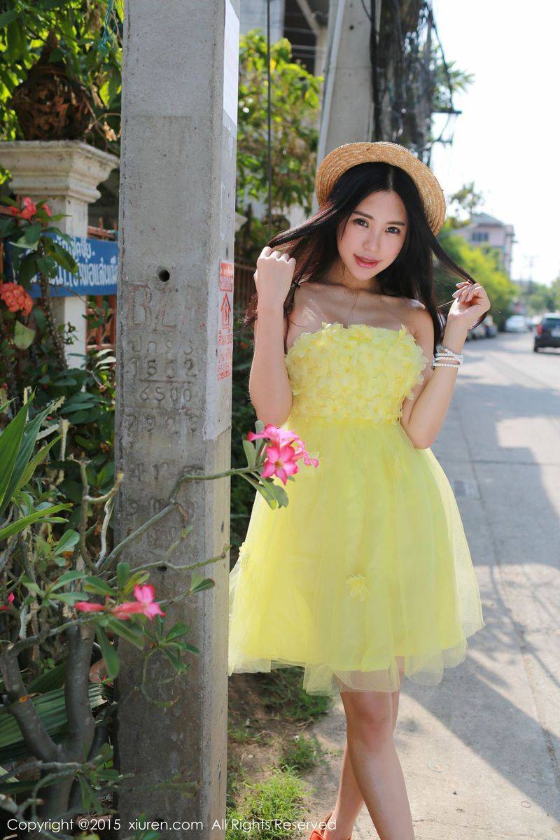 美媛馆性感尤物绮里嘉ula黄色长裙泳池内衣诱惑泰国写真-9