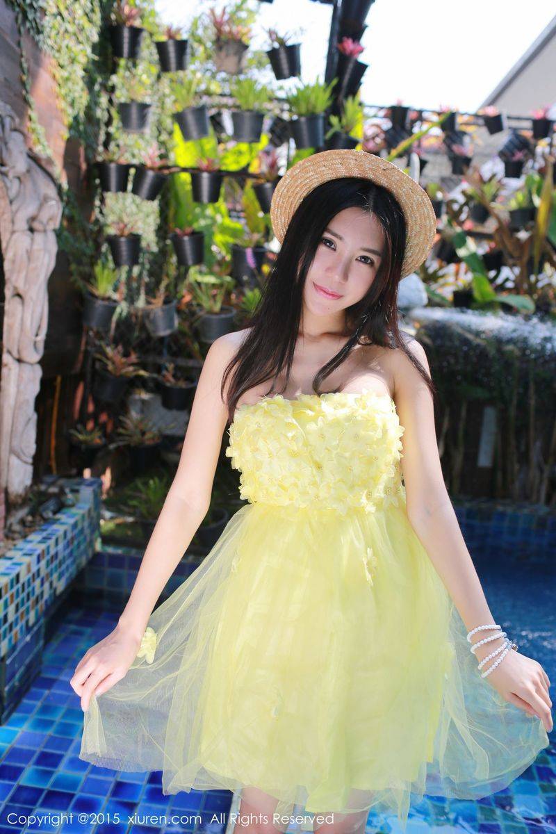 美媛馆性感尤物绮里嘉ula黄色长裙泳池内衣诱惑泰国写真-20