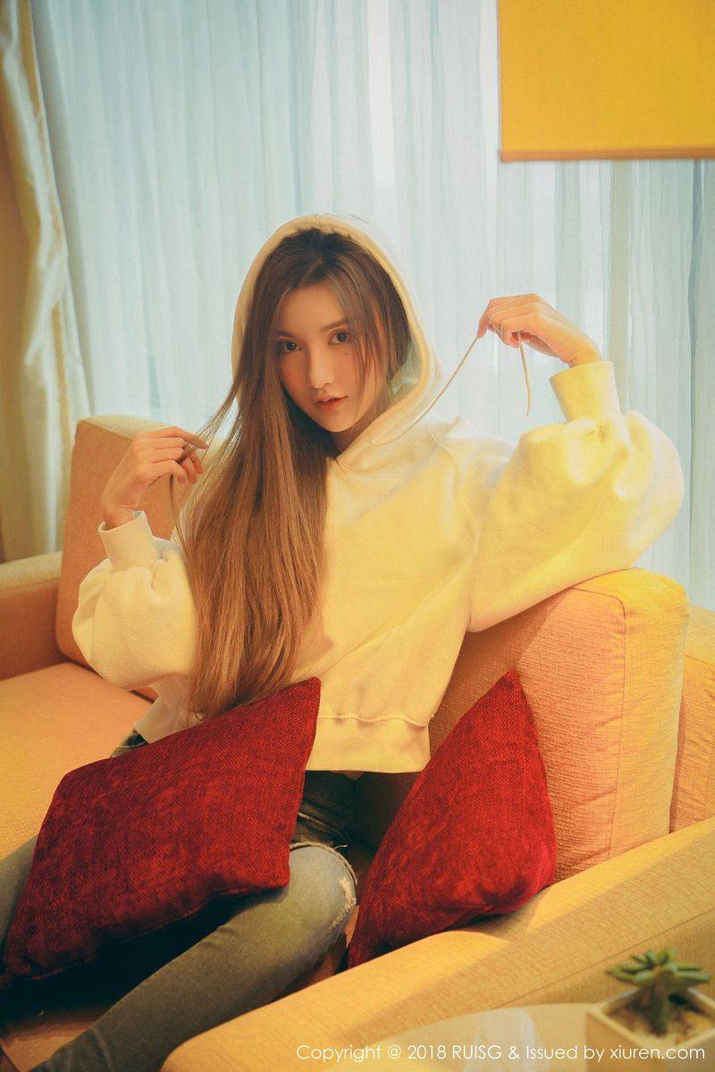 秀人网美女模特M梦baby长发飘飘牛仔长裤柔情私房写真-7