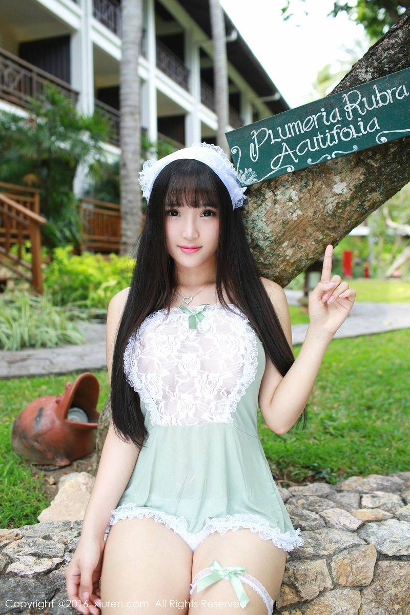 秀人网美女模特夏瑶baby女仆半球装制服诱惑龙目岛旅拍-4