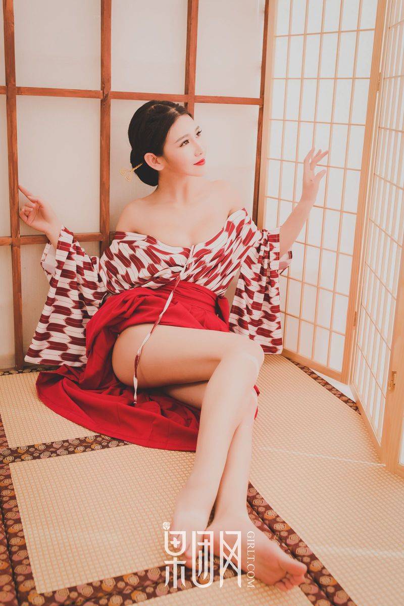 果团网性感萌妹子糖果儿妖娆和服修长美腿诱惑翘臀套图-19