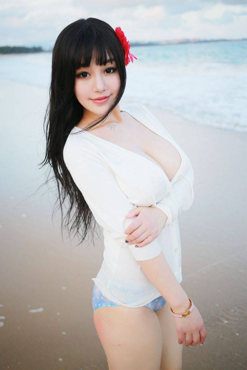 美媛馆白嫩美女Barbie可儿童颜巨乳泳装比基尼海南三亚旅拍-7