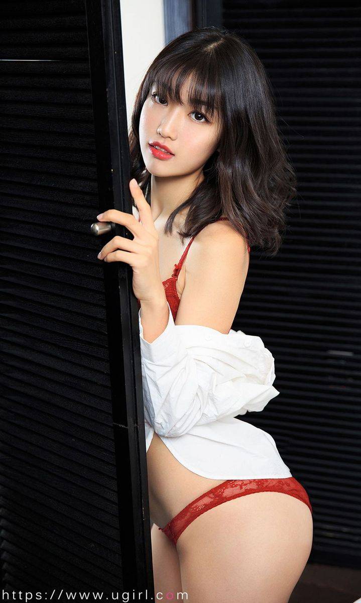 尤果网美女模特小文x淡青色针织衫黑色内衣诱惑青涩写真-17