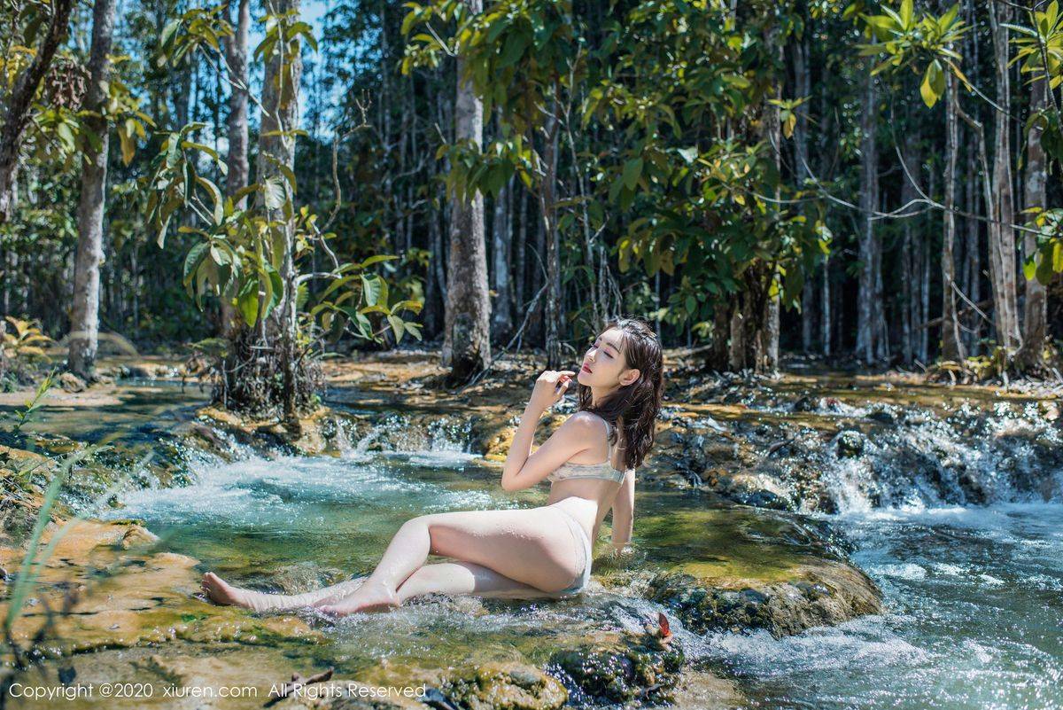 秀人网性感女神沈梦瑶户外内衣湿身诱惑翡翠湖户外写真-6