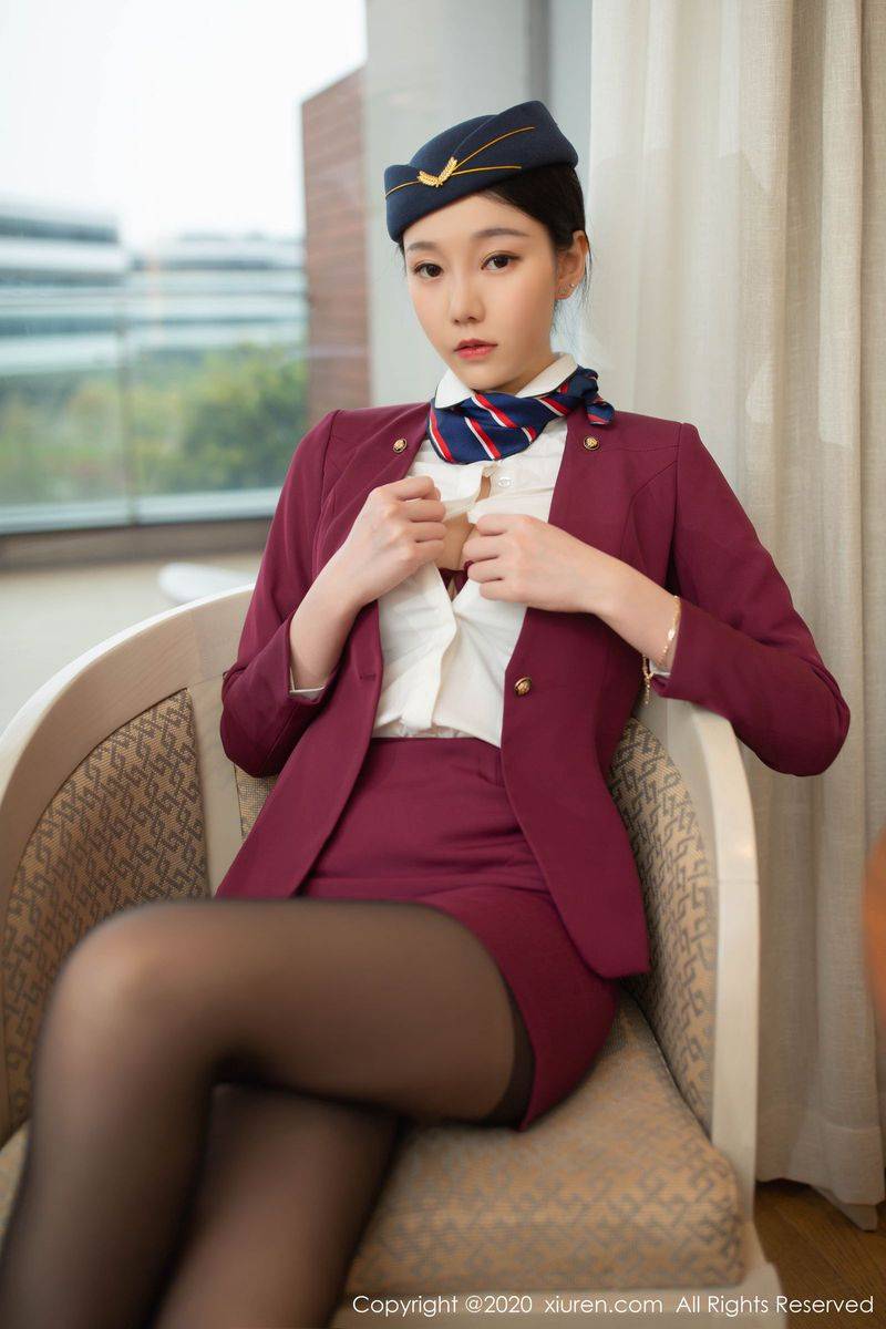 秀人网美女模特安然Maleah黑丝美腿空乘制服系列性感写真-29