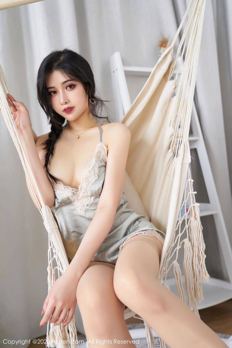 秀人网美女模特韩静安蕾丝吊裙朦胧丝袜含羞娇媚性感写真-14
