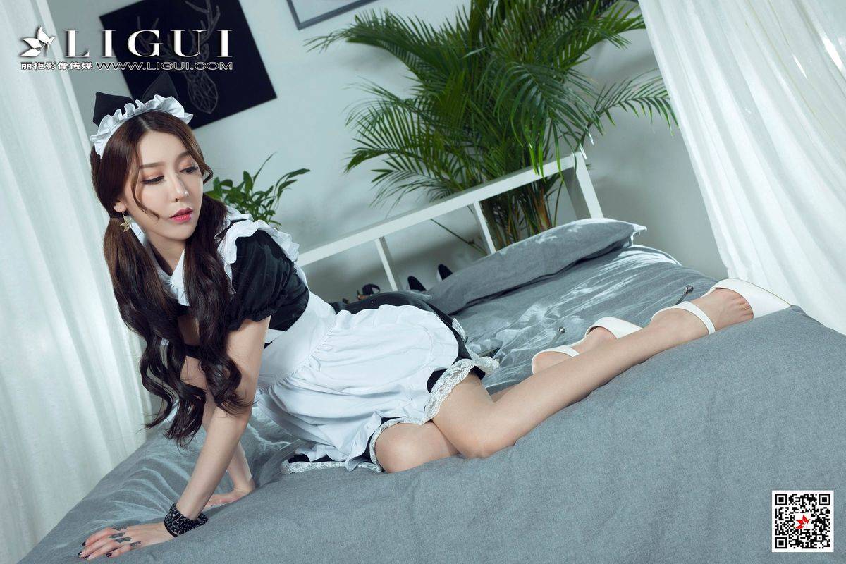 网络丽人丽柜兔子修长美腿蕾丝女仆装扮红绳马尾系列套图-81