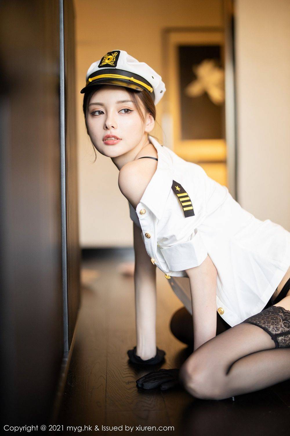 美媛馆美女模特小夕juju黑丝美腿警花制服内衣系列性感写真-47