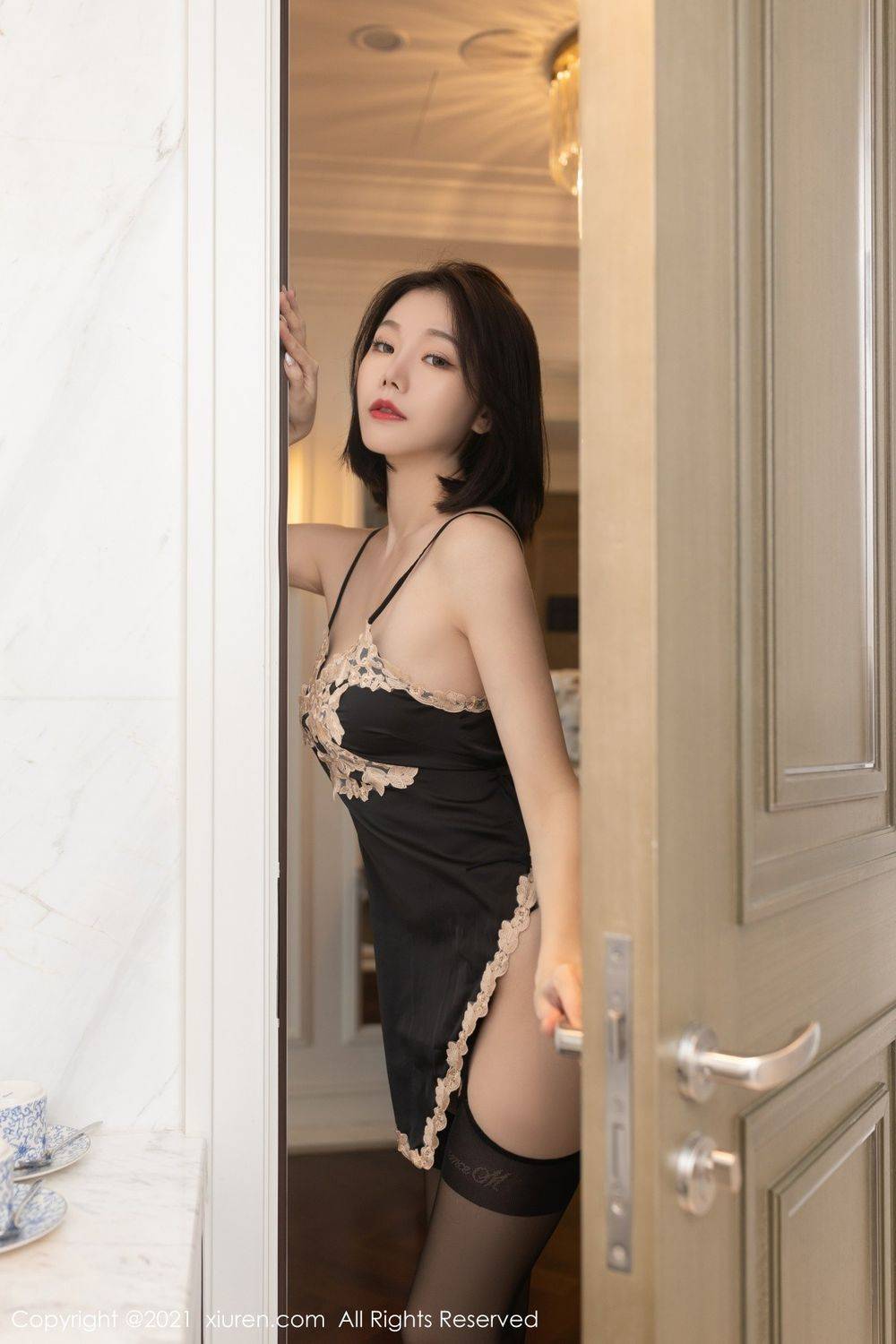 秀人网美女模特安然Maleah黑色情趣服饰撩人心怀性感写真