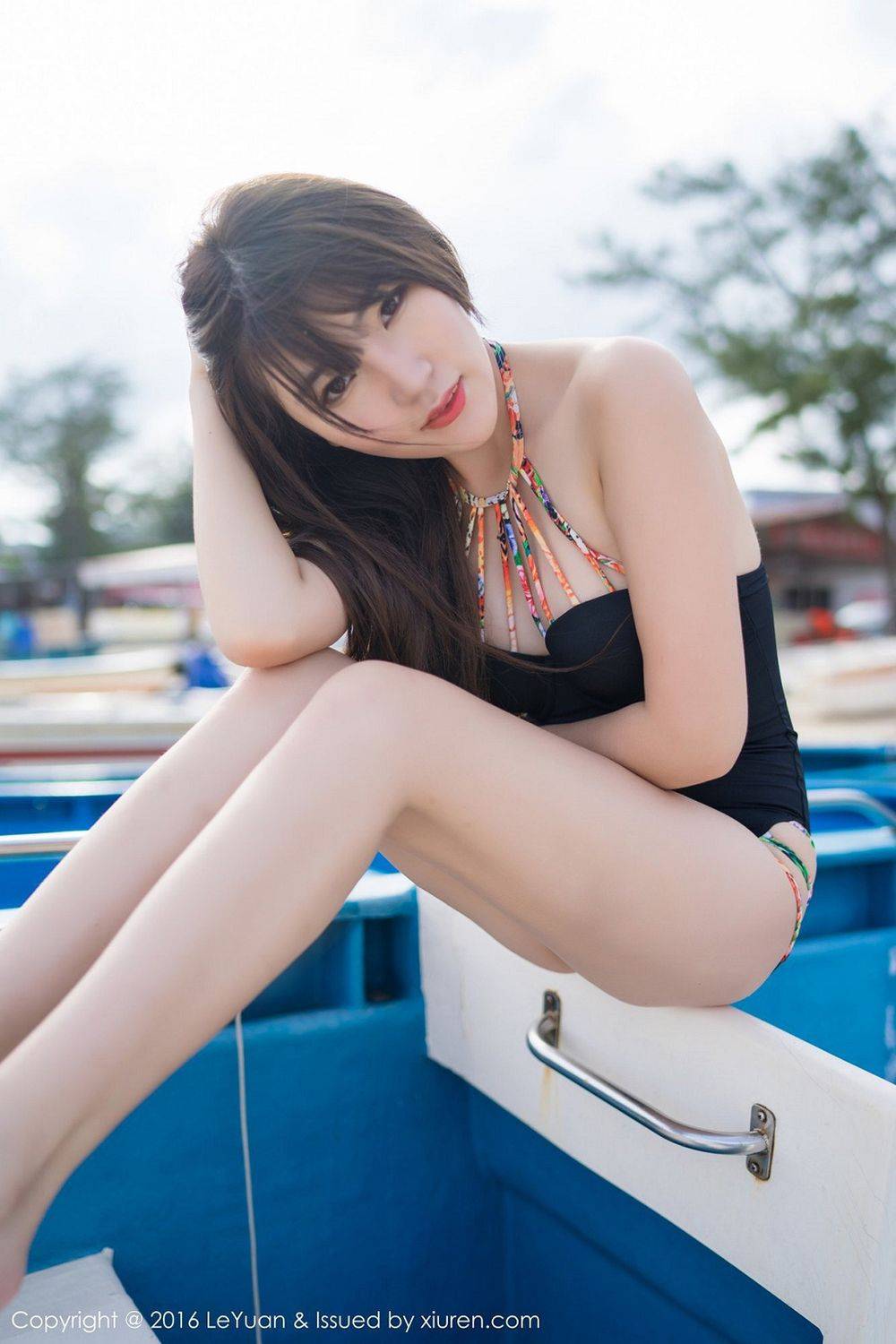 星乐园新人模特冷不丁海边沙滩黑长直泳装系列首套写真-33