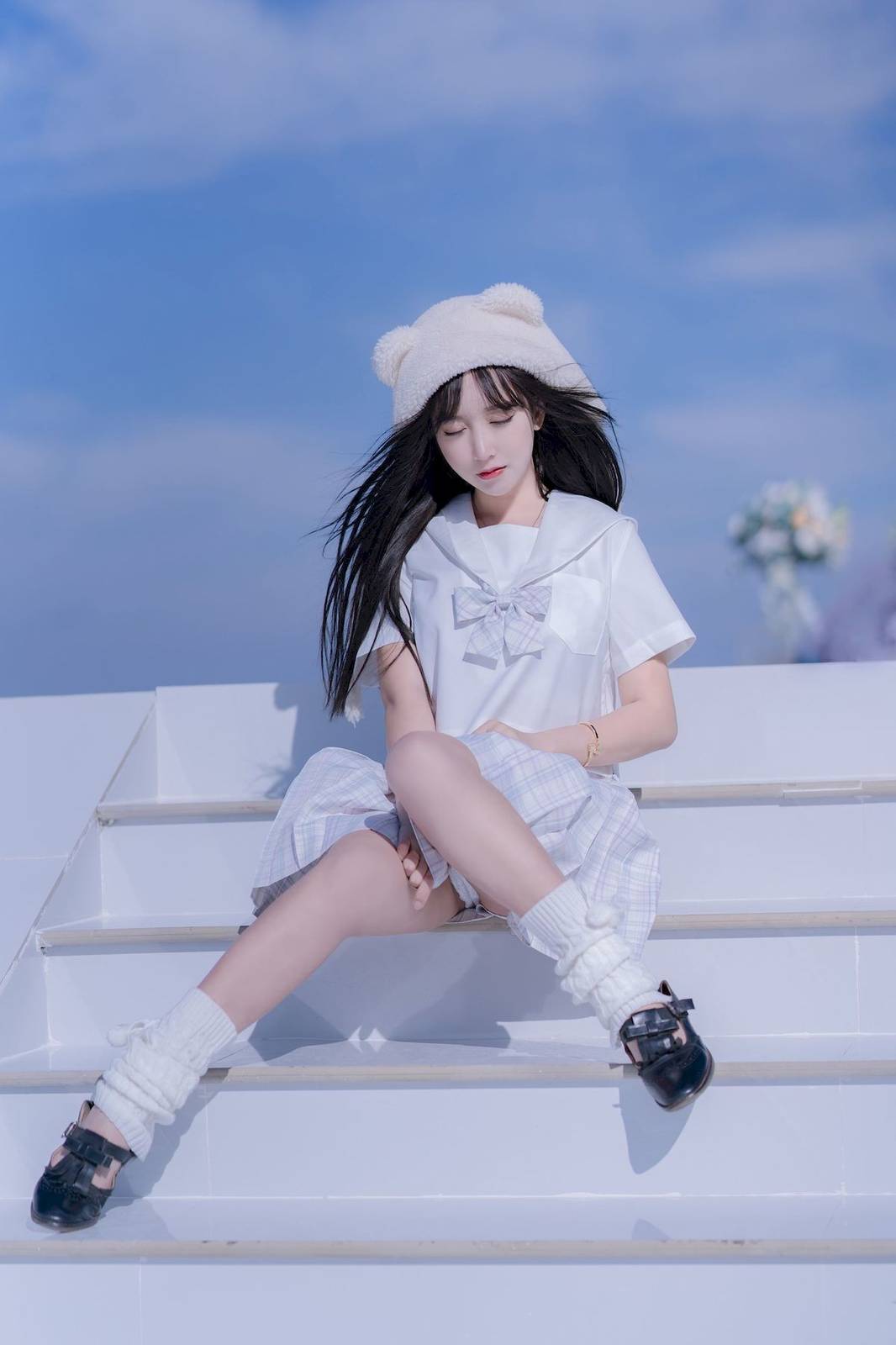 网络美女米线线sama清纯萌妹JK制服户外阳光性感写真-15