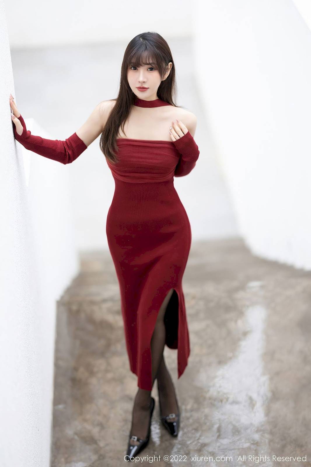 秀人网美女模特张欣欣红色长裙淡粉色吊带睡裙海南岛旅拍-13