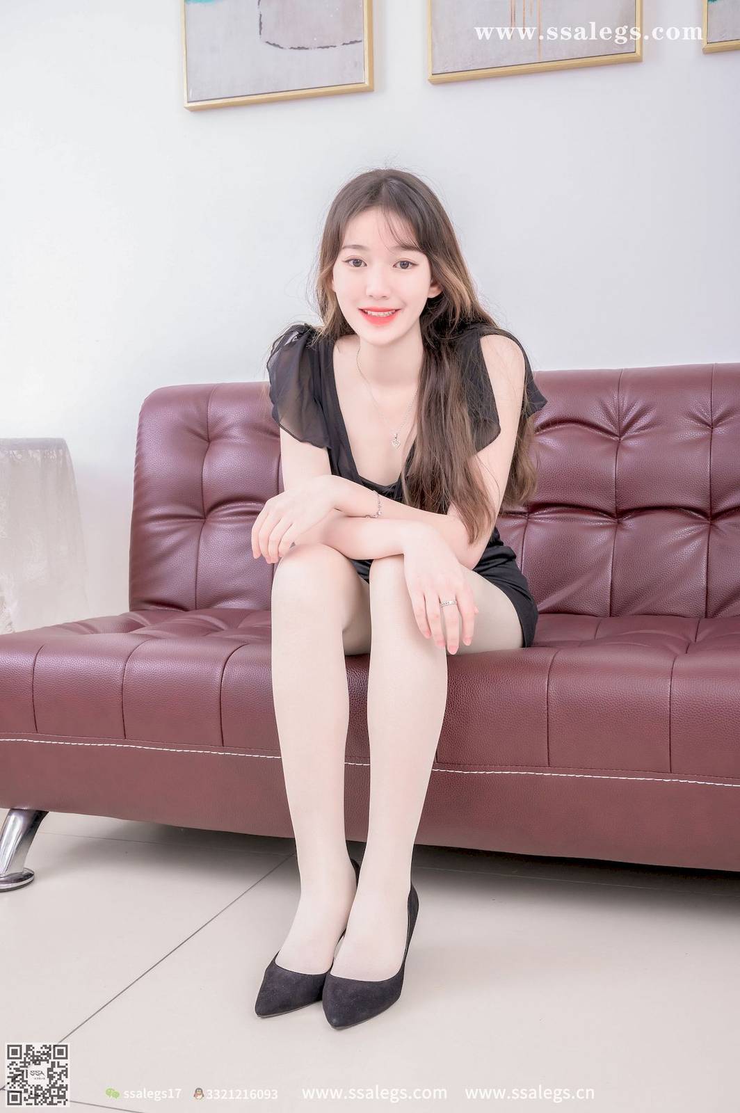 SSA丝社腿模宝宝黑色蕾丝连衣裙搭配肉色丝袜美图-10