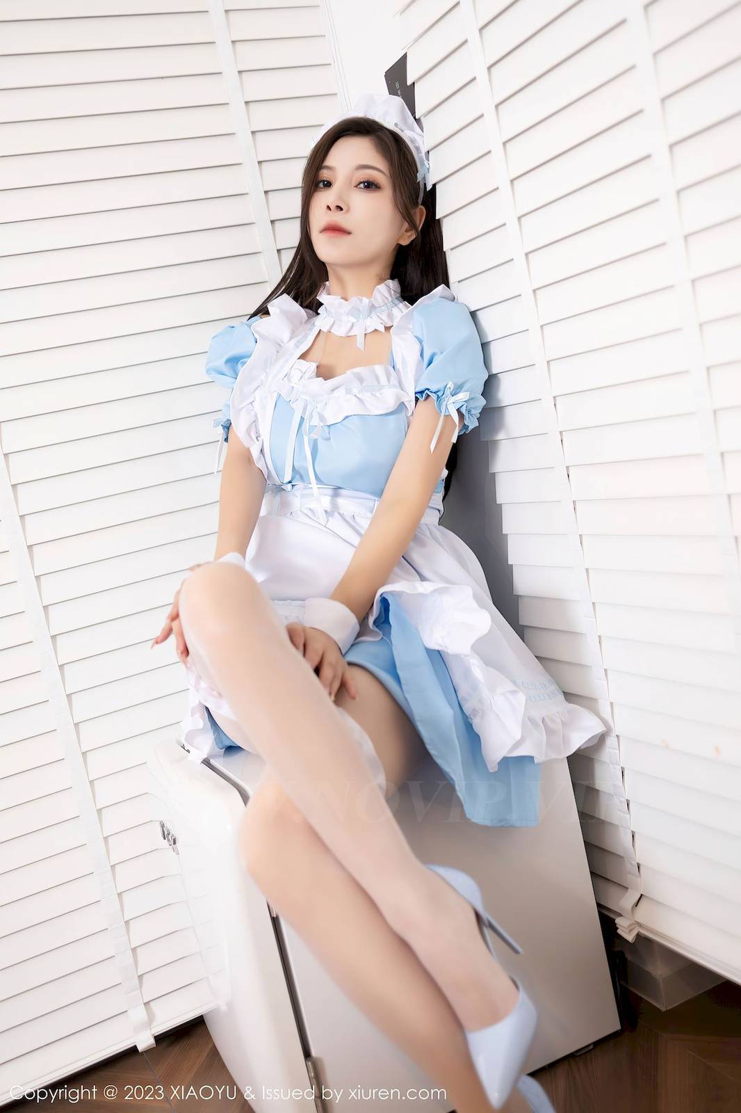 语画界美女模特小蛮妖Yummy淡蓝色女仆服饰贵州旅拍-9