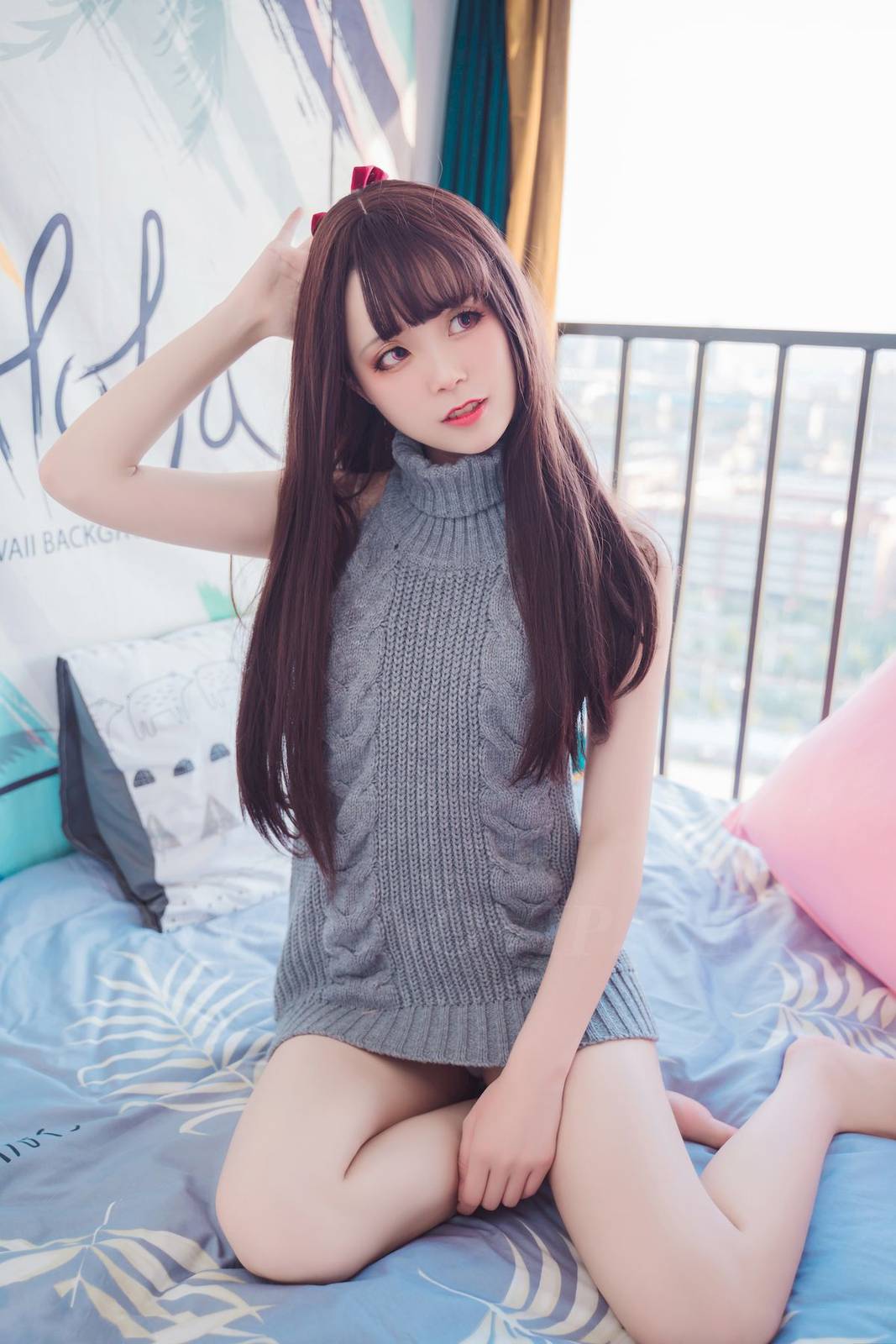 喵糖映画邻家小妹露肩毛衣修长美腿居家清纯写真-15