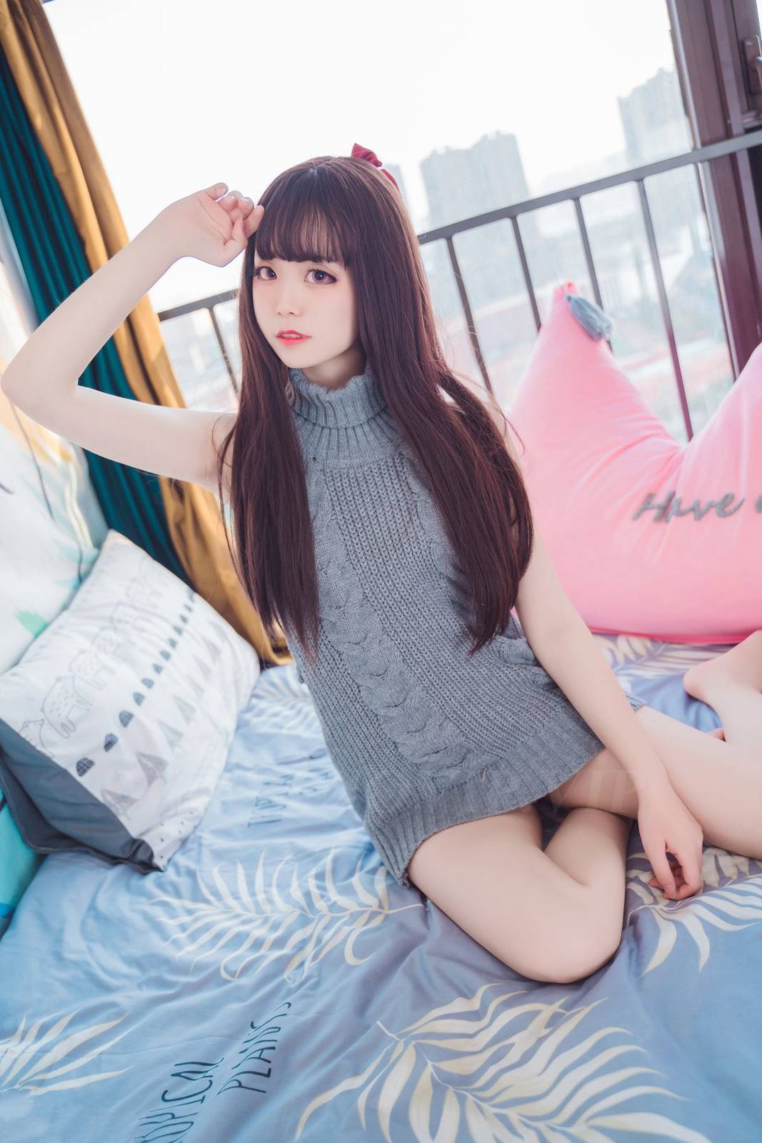 喵糖映画邻家小妹露肩毛衣修长美腿居家清纯写真-19