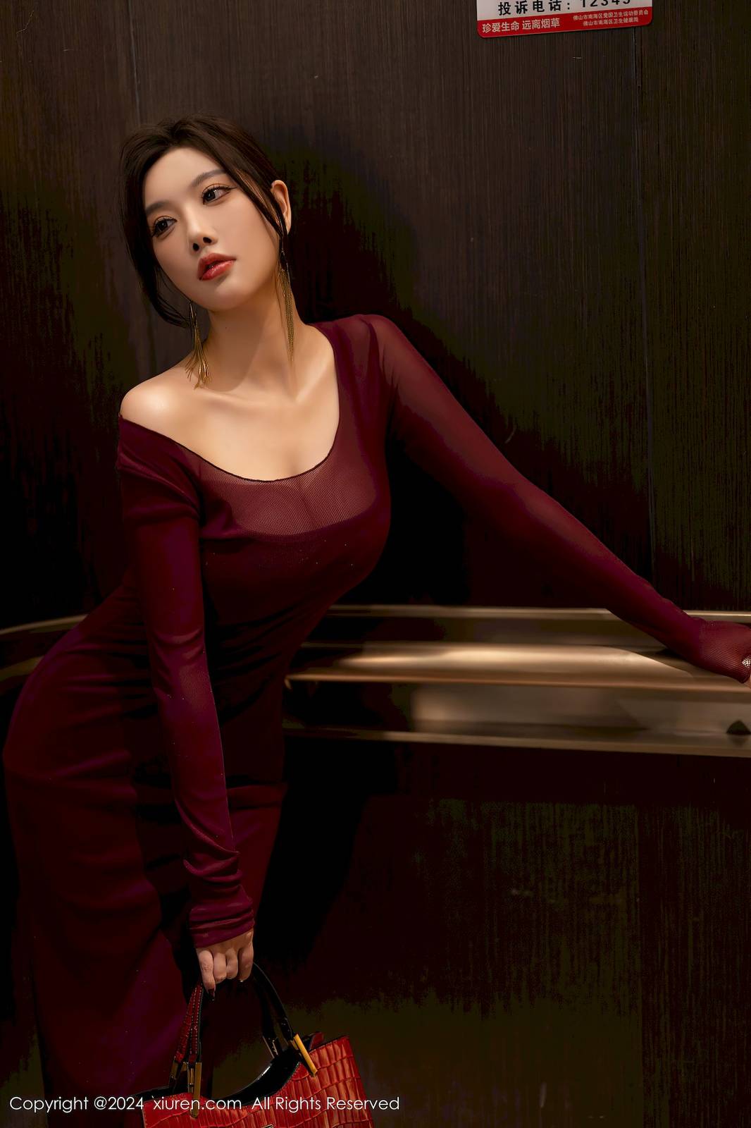 秀人网女神杨晨晨Yome红色连衣裙搭配诱人肉丝性感写真-2