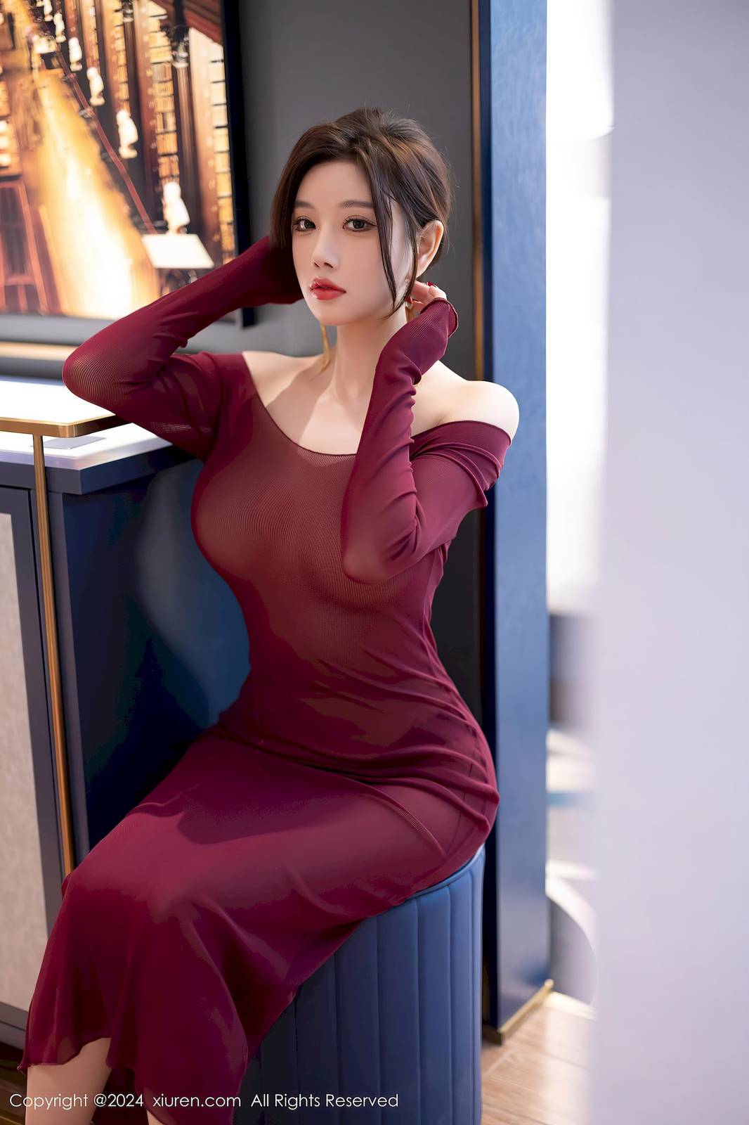 秀人网女神杨晨晨Yome红色连衣裙搭配诱人肉丝性感写真-32