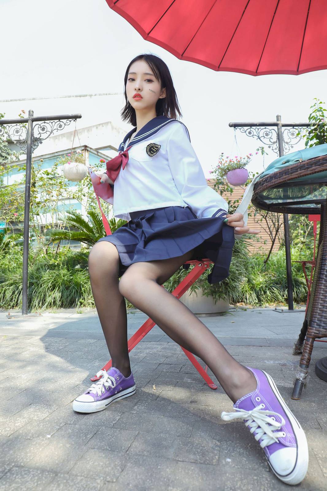 MZSOCK爱美足清秀妹子茜茜黑丝学生装户外写真-11