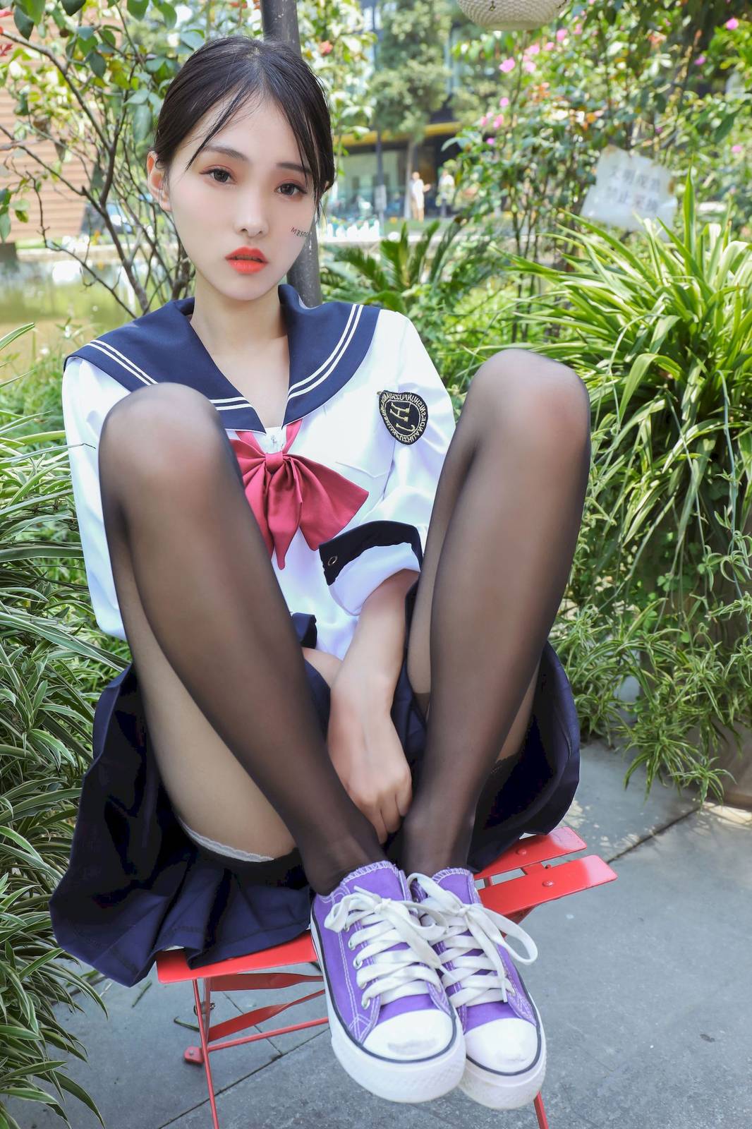 MZSOCK爱美足清秀妹子茜茜黑丝学生装户外写真-21