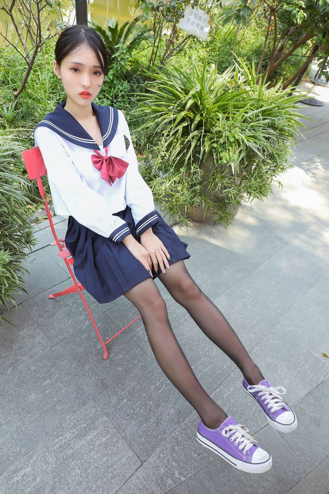 MZSOCK爱美足清秀妹子茜茜黑丝学生装户外写真-23