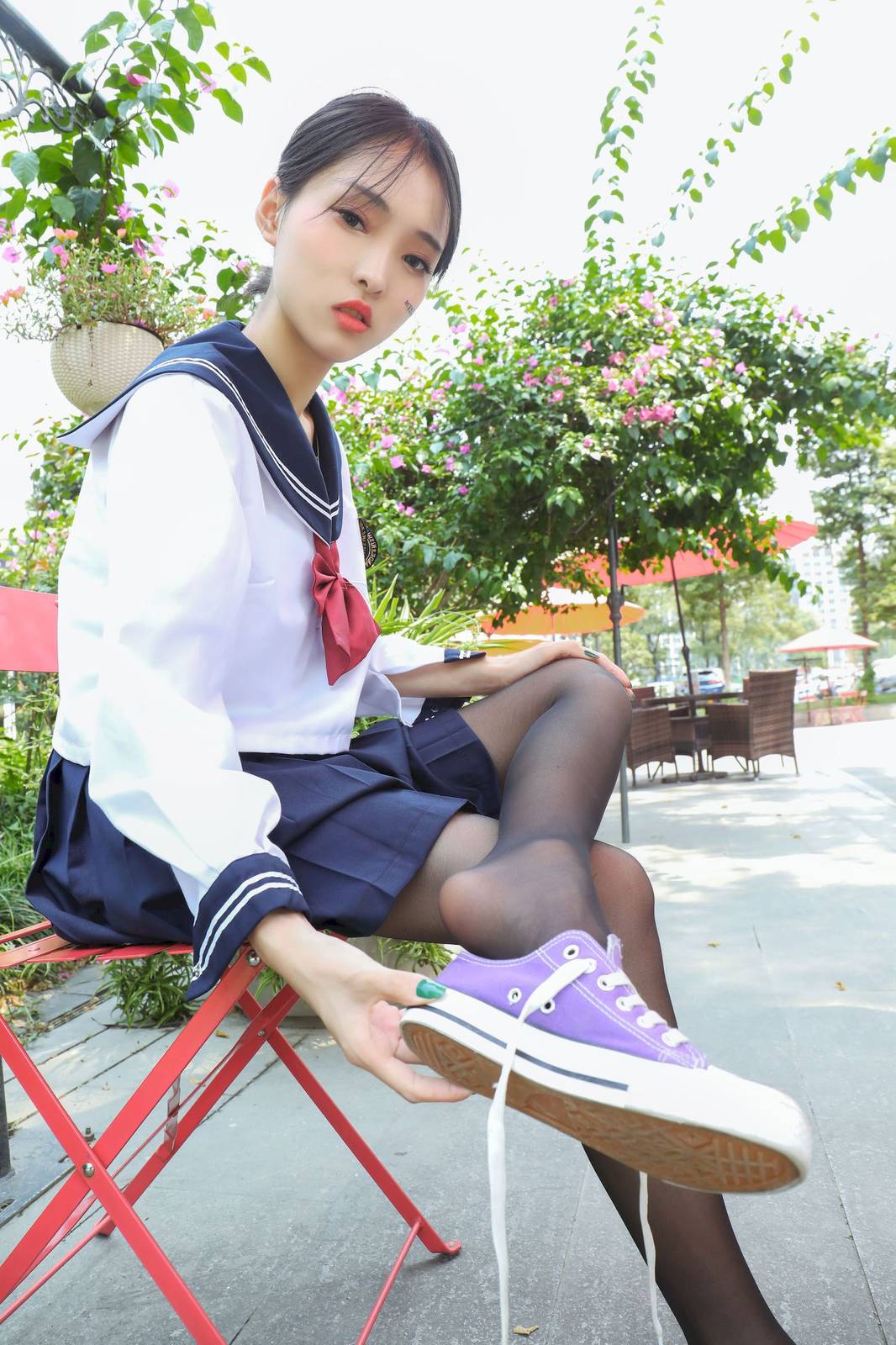 MZSOCK爱美足清秀妹子茜茜黑丝学生装户外写真-35