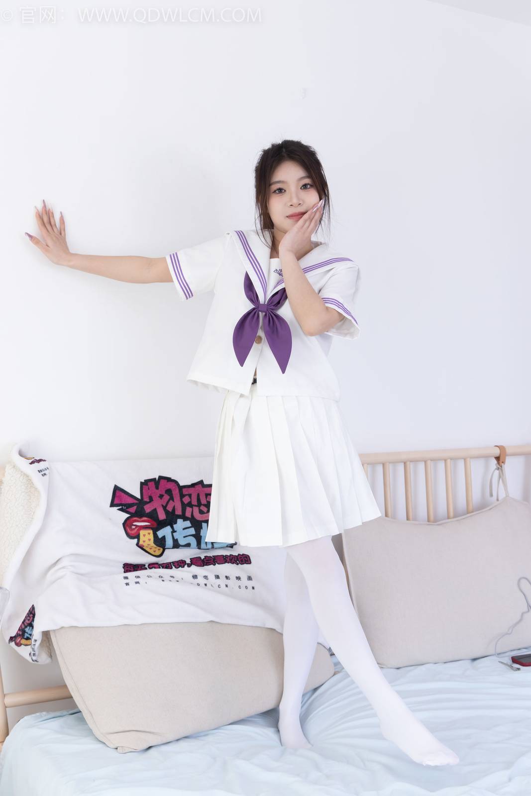 物恋传媒模特闪闪白色JK制服套装白丝板鞋写真-139