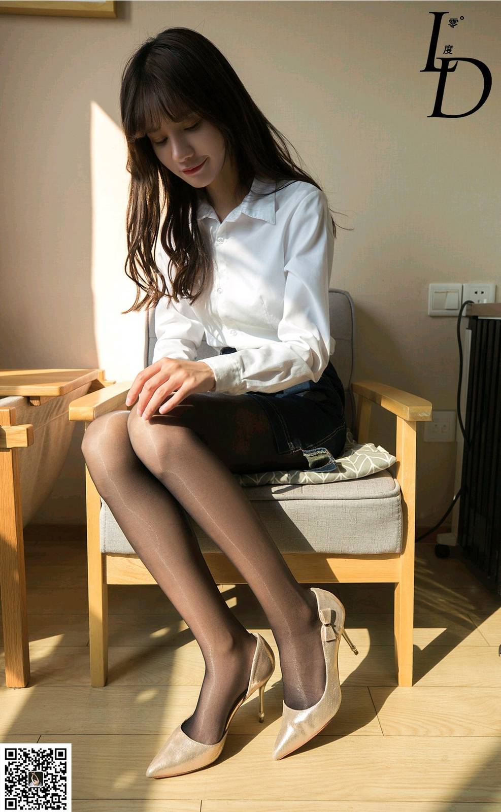 LD零度模特紫薇白色衬衫牛仔短裙日常穿搭写真-18