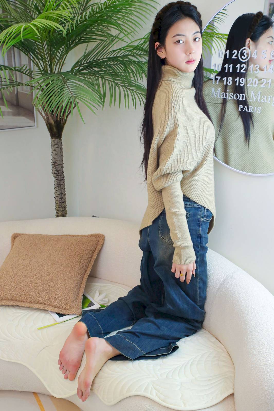 绮梦摄影模特小宇高领毛衣阔腿牛仔裤休闲写真-57