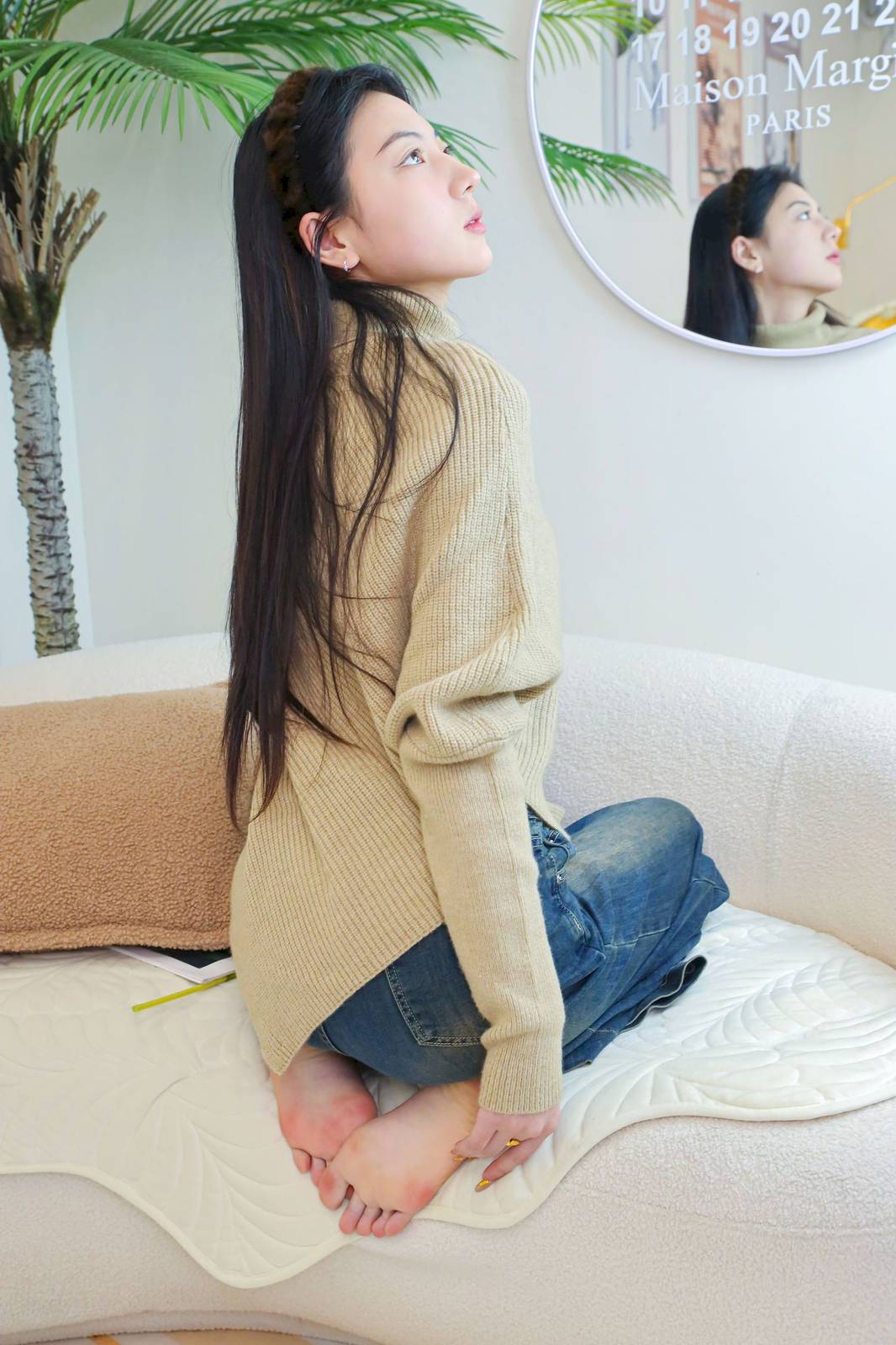 绮梦摄影模特小宇高领毛衣阔腿牛仔裤休闲写真-51