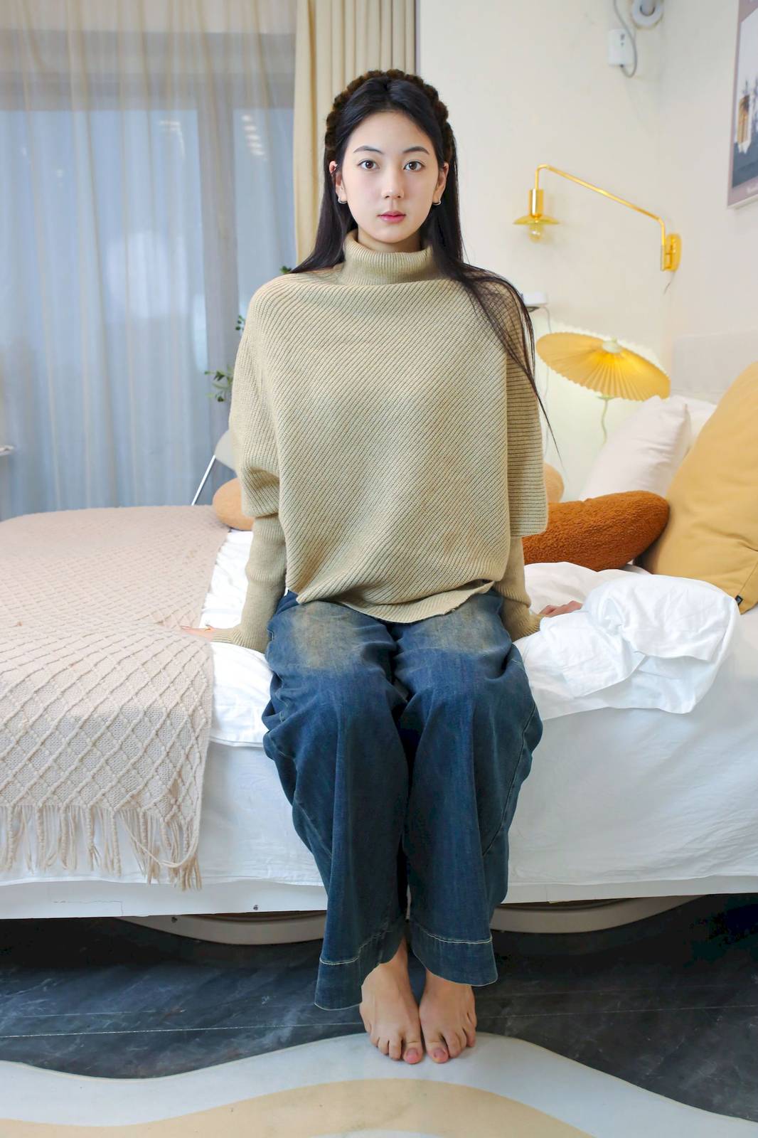 绮梦摄影模特小宇高领毛衣阔腿牛仔裤休闲写真-92