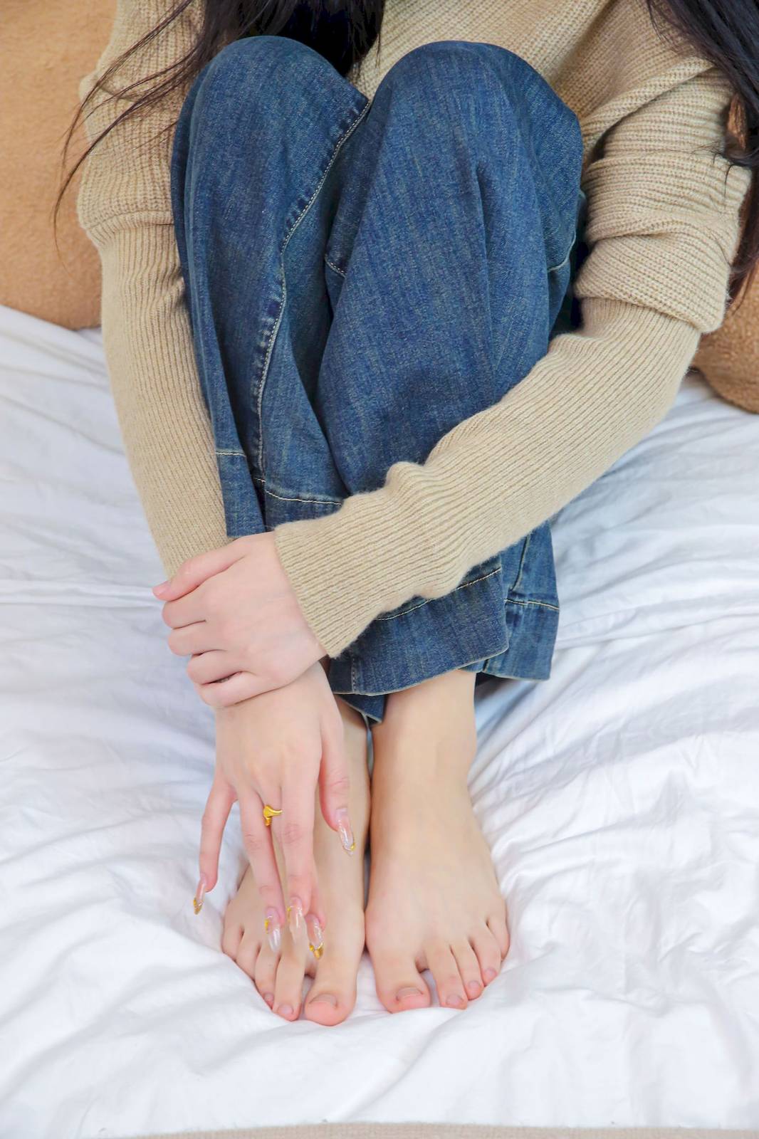 绮梦摄影模特小宇高领毛衣阔腿牛仔裤休闲写真-170