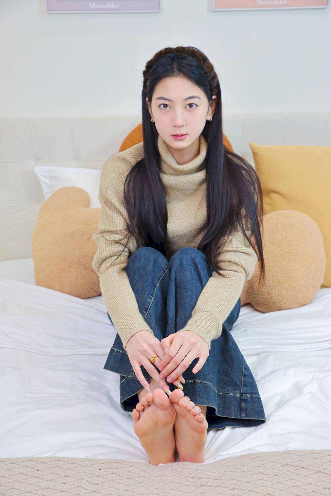 绮梦摄影模特小宇高领毛衣阔腿牛仔裤休闲写真-175