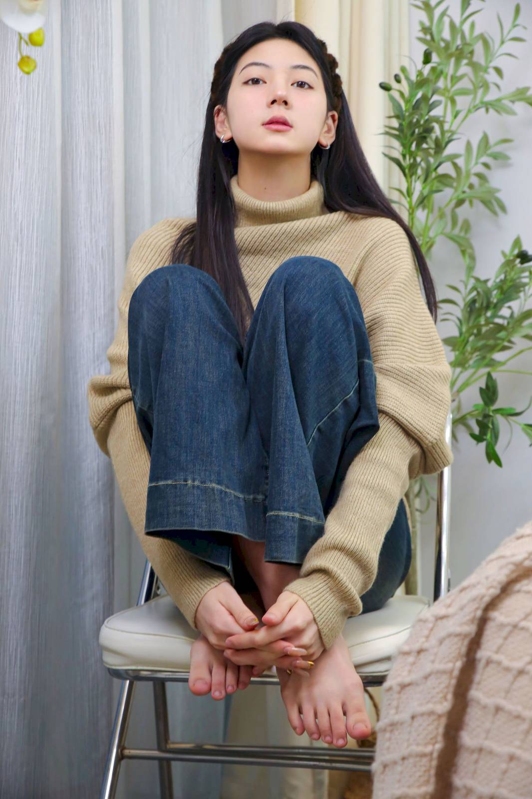 绮梦摄影模特小宇高领毛衣阔腿牛仔裤休闲写真-208