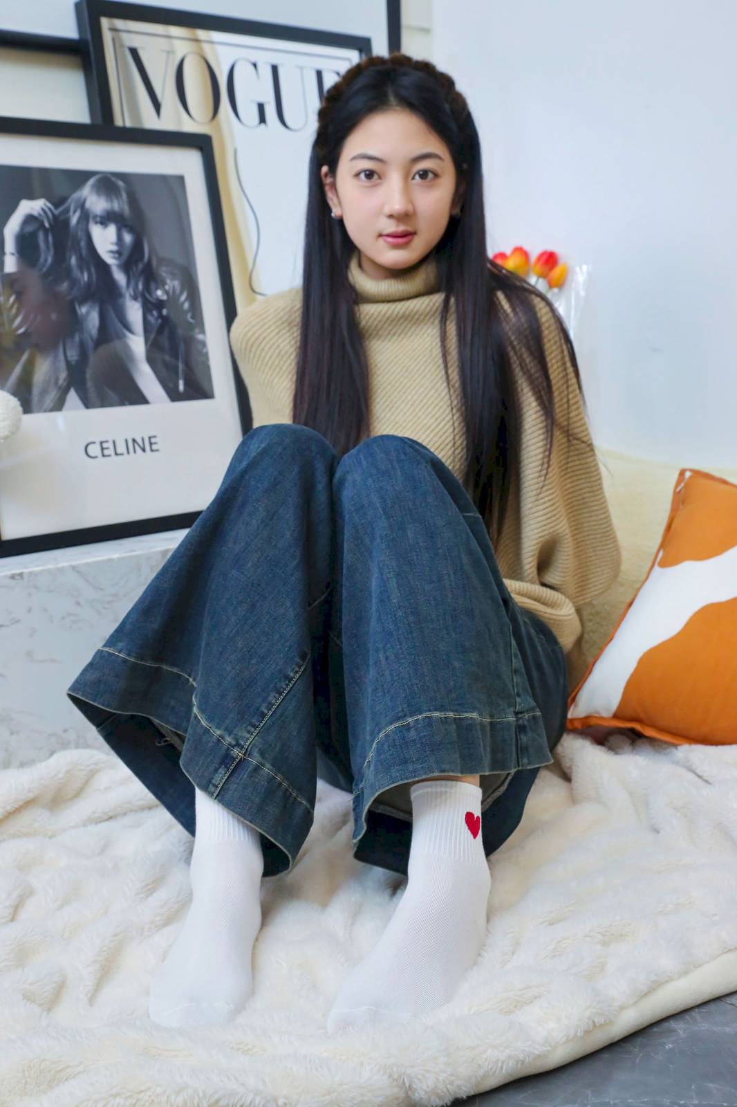 绮梦摄影模特小宇高领毛衣阔腿牛仔裤休闲写真-251