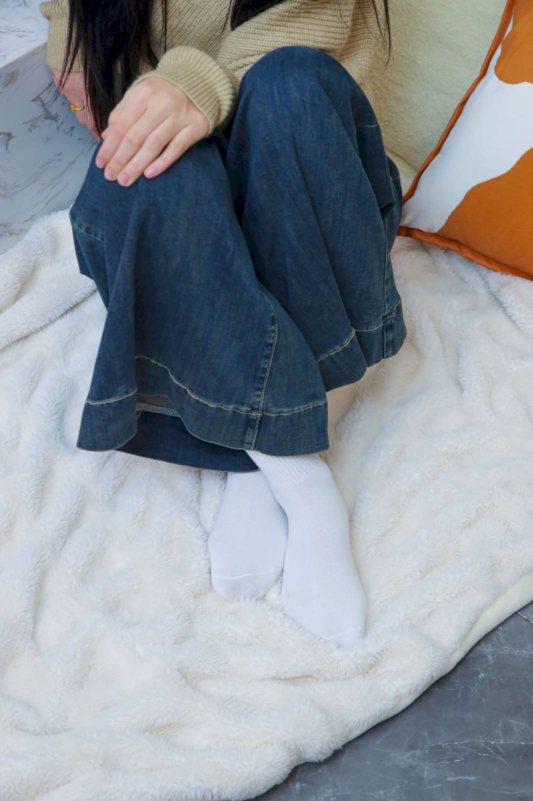 绮梦摄影模特小宇高领毛衣阔腿牛仔裤休闲写真-264