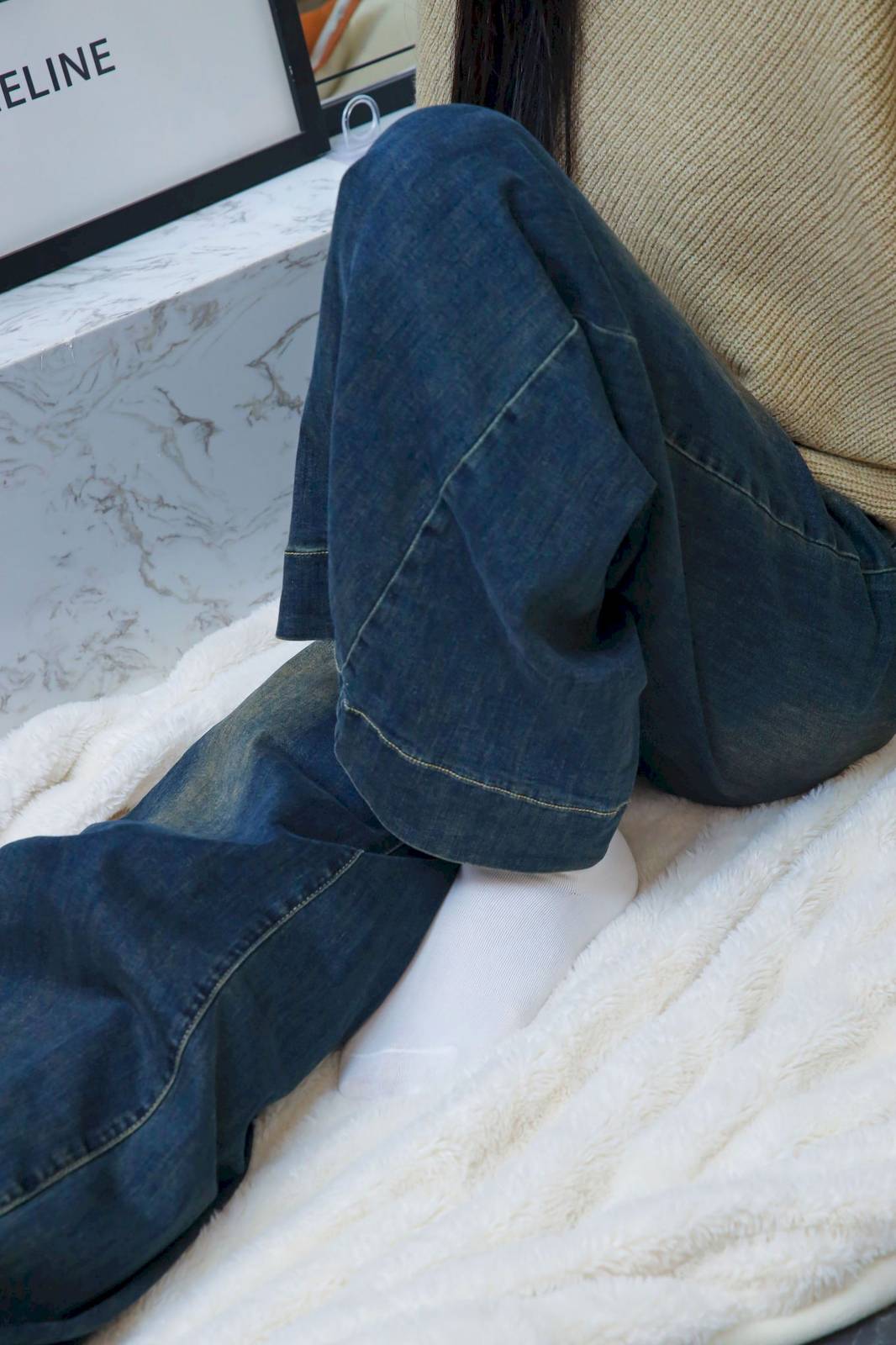 绮梦摄影模特小宇高领毛衣阔腿牛仔裤休闲写真-282